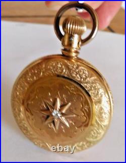 Pocket Watch Elgin 14k Stiffened Case Hunting Case with 1- 0.20ct Diamond