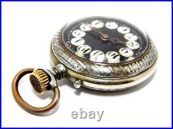 Pocket Watch Hand Winding Dial Porcelain Open Face 53mm Case Steel Working