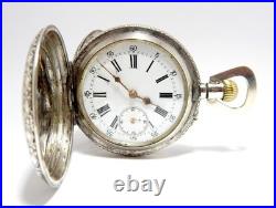 Pocket Watch Hunter Art Nouveau Dial Porcelain Case Silver 52mm Restore Parts