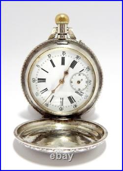Pocket Watch Hunter Art Nouveau Dial Porcelain Case Silver 52mm Restore Parts