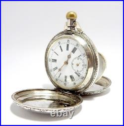 Pocket Watch Hunter Art Nouveau Dial Porcelain Case Silver 52mm Restore Parts