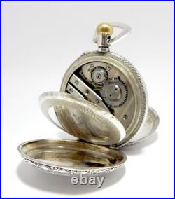 Pocket Watch Hunter Art Nouveau Dial Porcelain Case Silver 52mm Restore Parts