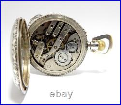 Pocket Watch Hunter Art Nouveau Dial Porcelain Case Silver 52mm Restore Parts