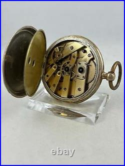 Pocket Watch Key Wound 0.800 Silver With Gold Plated Case, Works
