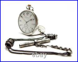 Pocket Watch LONGINES Case Silver 50mm With Silver Chatelaine Circa 1915 Working