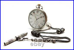 Pocket Watch LONGINES Case Silver 50mm With Silver Chatelaine Circa 1915 Working