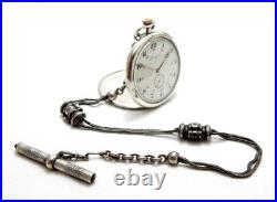 Pocket Watch LONGINES Case Silver 50mm With Silver Chatelaine Circa 1915 Working
