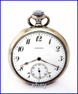 Pocket Watch LONGINES Dial Porcelain Cal. 19.75N Case Steel 51mm 1925c Working