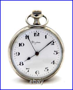 Pocket Watch LONGINES Dial Porcelain Open Face Ca 18.89 Case Steel 1910c Working