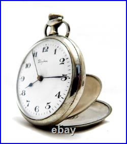 Pocket Watch LONGINES Dial Porcelain Open Face Ca 18.89 Case Steel 1910c Working