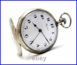 Pocket Watch LONGINES Dial Porcelain Open Face Ca 18.89 Case Steel 1910c Working