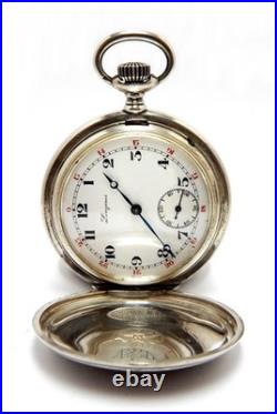 Pocket Watch LONGINES Hunter 7 Grands Prix Case Silver 50mm Circa 1920 Working