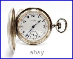 Pocket Watch LONGINES Hunter 7 Grands Prix Case Silver 50mm Circa 1920 Working