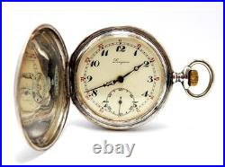 Pocket Watch LONGINES Hunter 7 Grands Prix Case Silver 50mm Circa 1920 Working