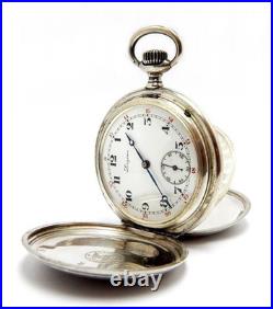 Pocket Watch LONGINES Hunter 7 Grands Prix Case Silver 50mm Circa 1920 Working