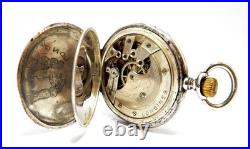 Pocket Watch LONGINES Hunter 7 Grands Prix Case Silver 50mm Circa 1920 Working