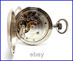 Pocket Watch LONGINES Hunter 7 Grands Prix Case Silver 50mm Circa 1920 Working
