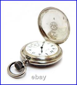 Pocket Watch LONGINES Hunter 7 Grands Prix Case Silver 50mm Circa 1920 Working