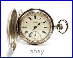 Pocket Watch LONGINES Hunter Dial Porcelain Case Silver 50mm Circa 1915 Working