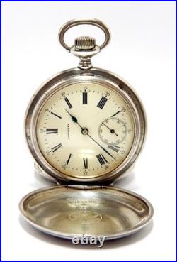 Pocket Watch LONGINES Hunter Dial Porcelain Case Silver 50mm Circa 1915 Working