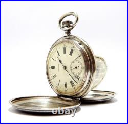 Pocket Watch LONGINES Hunter Dial Porcelain Case Silver 50mm Circa 1915 Working