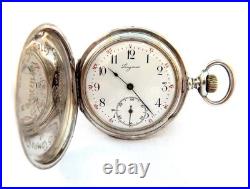 Pocket Watch LONGINES Hunter Dial Porcelain Case Silver 50mm Circa 1920 Working