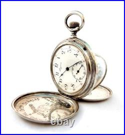 Pocket Watch LONGINES Hunter Dial Porcelain Case Silver 50mm Circa 1920 Working