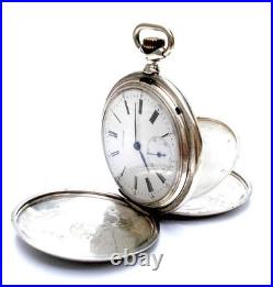 Pocket Watch LONGINES Hunter Dial Porcelain Case Silver 52mm Circa 1900 Working