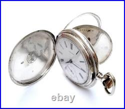 Pocket Watch LONGINES Hunter Dial Porcelain Case Silver 52mm Circa 1900 Working