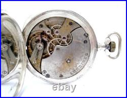 Pocket Watch LONGINES Hunter Dial Porcelain Case Silver 52mm Circa 1900 Working
