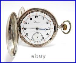 Pocket Watch Longines Hunter Dial Porcelain Case Silver 50mm 1925c Needs Review