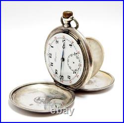 Pocket Watch Longines Hunter Dial Porcelain Case Silver 50mm 1925c Needs Review