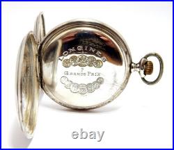 Pocket Watch Longines Hunter Dial Porcelain Case Silver 50mm 1925c Needs Review