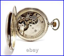 Pocket Watch Longines Hunter Dial Porcelain Case Silver 50mm 1925c Needs Review