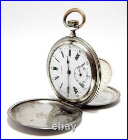 Pocket Watch Longines Hunter Grands Prix Case Silver 51mm Glass Missing Working