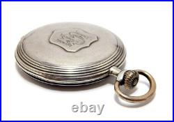 Pocket Watch Longines Hunter Grands Prix Case Silver 51mm Glass Missing Working