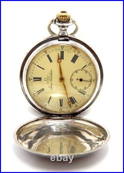 Pocket Watch OMEGA Hunter Grand Prix Paris Circa 1915 Case Silver 52mm Working