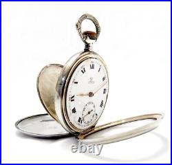 Pocket Watch OMEGA Open Face Art Deco Dial Porcelain Case Silver 51mm Working