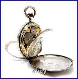 Pocket Watch OMEGA Open Face Art Deco Dial Porcelain Case Silver 51mm Working