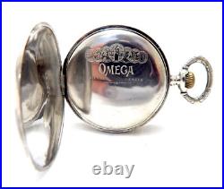 Pocket Watch OMEGA Open Face Art Deco Dial Porcelain Case Silver 51mm Working