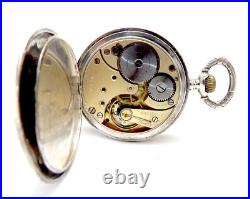 Pocket Watch OMEGA Open Face Art Deco Dial Porcelain Case Silver 51mm Working