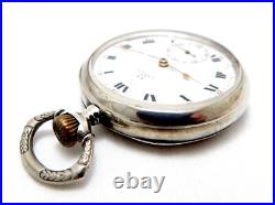 Pocket Watch OMEGA Open Face Art Deco Dial Porcelain Case Silver 51mm Working