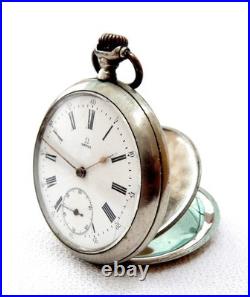 Pocket Watch OMEGA Open Face Dial Porcelain Circa 1910 Case Steel 53mm Working