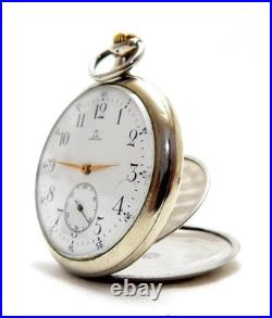 Pocket Watch OMEGA Open Face Dial Porcelain Circa 1915 Case Steel 51mm Working