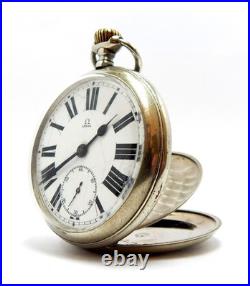 Pocket Watch OMEGA Open Face Railway Hand Winding Case Steel 55mm 1910c Working