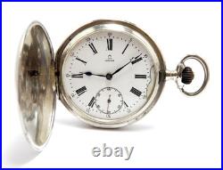 Pocket Watch Omega Hunter Dial Porcelain Case Silver 52mm 1910c Needs Review
