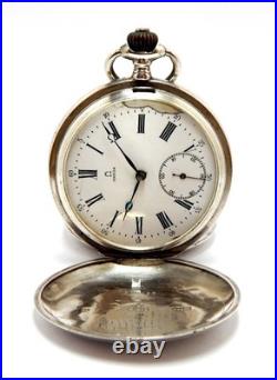 Pocket Watch Omega Hunter Dial Porcelain Case Silver 52mm 1910c Needs Review
