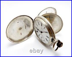 Pocket Watch Omega Hunter Dial Porcelain Case Silver 52mm 1910c Needs Review