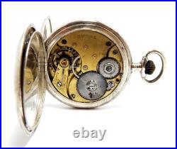 Pocket Watch Omega Hunter Dial Porcelain Case Silver 52mm 1910c Needs Review