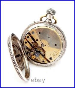 Pocket Watch STEMMWINDER Hunter 15 Jewels Dial Porcelain Case Silver Working